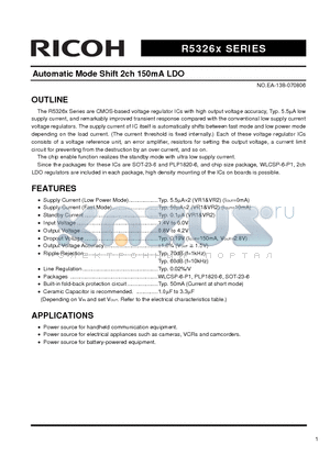 R5326K010A datasheet - Automatic Mode Shift 2ch 150mA LDO