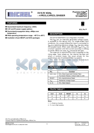 SY10EP33VZCTR datasheet - 5V/3.3V 4GHz,  4 PECL/LVPECL DIVIDER