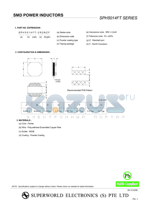 SPH5014FT-3R3NZF datasheet - SMD POWER INDUCTORS