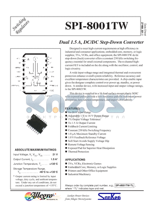 SPI-8001TW datasheet - Dual 1.5 A, DC/DC Step-Down Converter