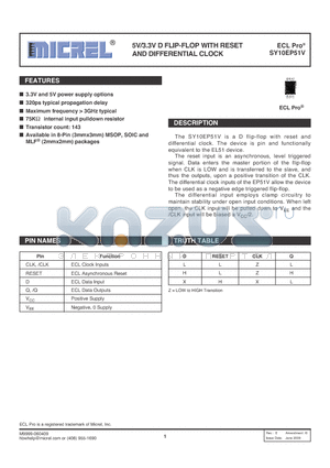 SY10EP51VKCTR datasheet - 5V/3.3V D FLIP-FLOP WITH RESET AND DIFFERENTIAL CLOCK