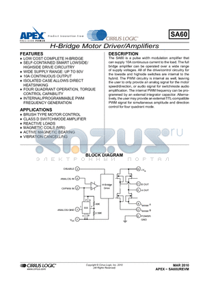 SA60_10 datasheet - H-Bridge Motor Driver/Amplifiers