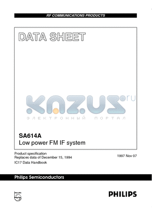SA614A datasheet - Low power FM IF system