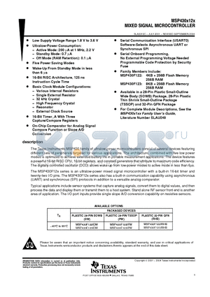 MSP430F122IDW datasheet - MIXED SIGNAL MICROCONTROLLER