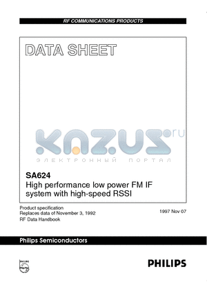 SA624 datasheet - High performance low power FM IF system with high-speed RSSI