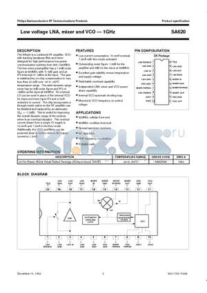 SA620 datasheet - Low voltage LNA, mixer and VCO - 1GHz