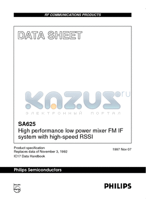 SA625 datasheet - High performance low power mixer FM IF system with high-speed RSSI