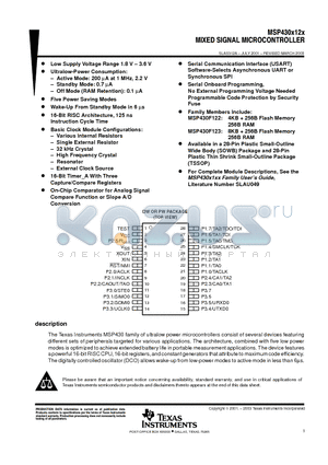 MSP430F122IPW datasheet - MIXED SIGNAL MICROCONTROLLER