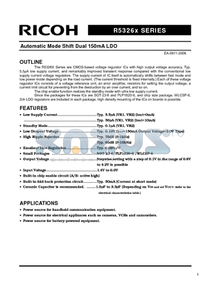 R5326XXXXA datasheet - Automatic Mode Shift Dual 150mA LDO