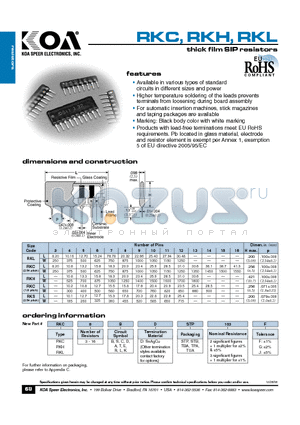 RKL12DD datasheet - thick film SIP resistors