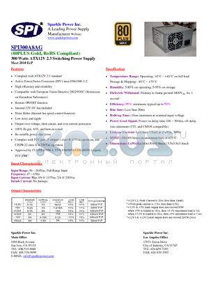 SPI300A8AG datasheet - 300 Watts ATX12V 2.3 Switching Power Supply Meet 2010 ErP