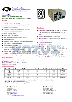 SPI250EP datasheet - 250 Watts ATX12V Switching Power Supply