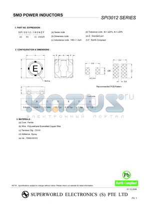 SPI3012-150MZF datasheet - SMD POWER INDUCTORS