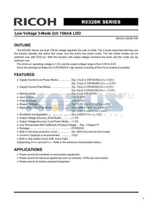 R5328K006A datasheet - Low Voltage 3-Mode 2ch 150mA LDO