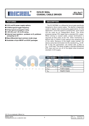 SY10EP89VZCTR datasheet - 5V/3.3V 3GHz COAXIAL CABLE DRIVER