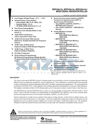 MSP430F135IRTD datasheet - MIXED SIGNAL MICROCONTROLLER