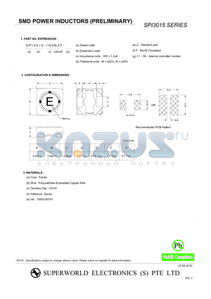 SPI3015_10 datasheet - SMD POWER INDUCTORS