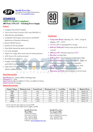 SPI400PFB datasheet - 400 Watts ATX12V Switching Power Supply