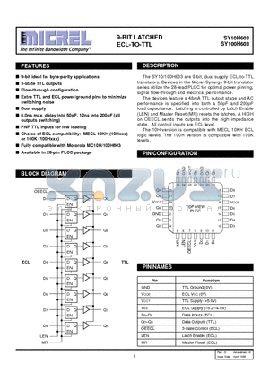 SY10H603 datasheet - 9-BIT LATCHED ECL-TO-TTL