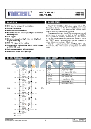 SY10H603 datasheet - 9-BIT LATCHED ECL-TO-TTL