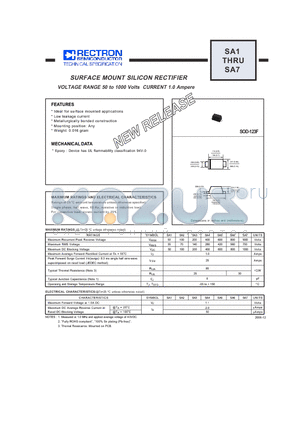 SA7 datasheet - SURFACE MOUNT SILICON RECTIFIER VOLTAGE RANGE 50 to 1000 Volts CURRENT 1.0 Ampere