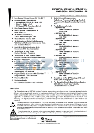 MSP430F156IPMR datasheet - MIXED SIGNAL MICROCONTROLLER