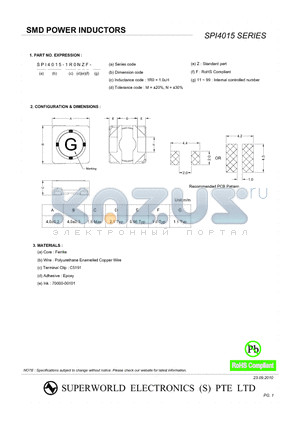 SPI4015-1R0NZF-33 datasheet - SMD POWER INDUCTORS