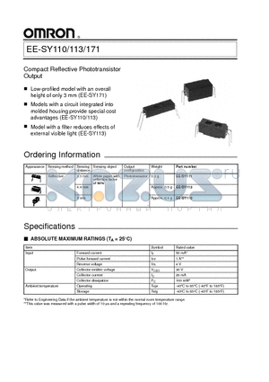 SY171 datasheet - Compact Reflective Phototransistor Output