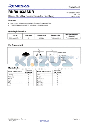 RKR0103ASKR datasheet - Silicon Schottky Barrier Diode for Rectifying