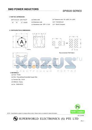 SPI5020-680MZF datasheet - SMD POWER INDUCTORS