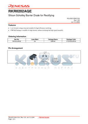 RKR0202AQE datasheet - Silicon Schottky Barrier Diode for Rectifying