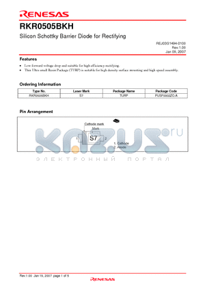 RKR0505BKH datasheet - Silicon Schottky Barrier Diode for Rectifying
