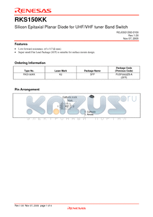 RKS150KK datasheet - Silicon Epitaxial Planar Diode for UHF/VHF tuner Band Switch