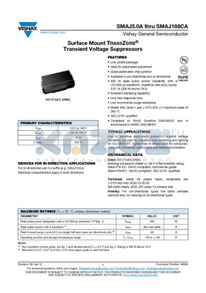 SMAJ7.0A datasheet - Surface Mount TRANSZORB^ Transient Voltage Suppressors