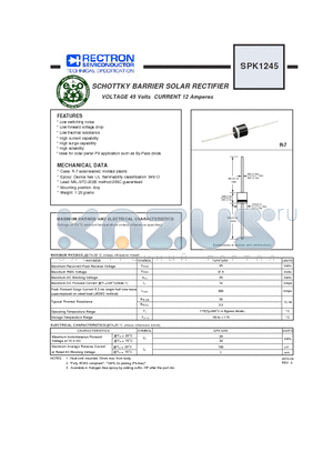 SPK1245 datasheet - SCHOTTKY BARRIER SOLAR RECTIFIER VOLTAGE 45 Volts CURRENT 12 Amperes
