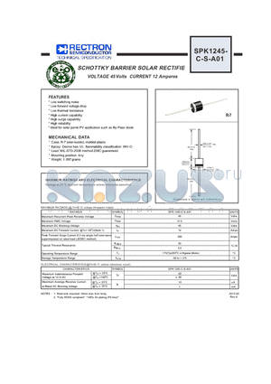 SPK1245-C-S-A01 datasheet - SCHOTTKY BARRIER SOLAR RECTIFIE VOLTAGE 45 Volts CURRENT 12 Amperes