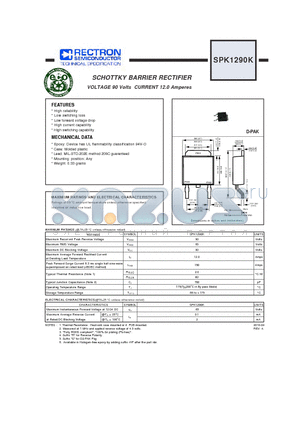 SPK1290K datasheet - SCHOTTKY BARRIER RECTIFIER VOLTAGE 90 Volts CURRENT 12.0 Amperes
