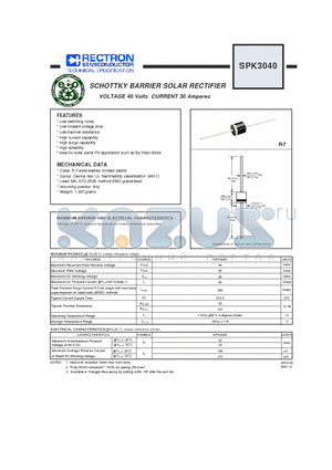 SPK3040 datasheet - SCHOTTKY BARRIER SOLAR RECTIFIER