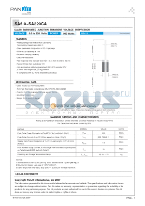 SA70CA datasheet - GLASS PASSIVATED JUNCTION TRANSIENT VOLTAGE SUPPRESSOR
