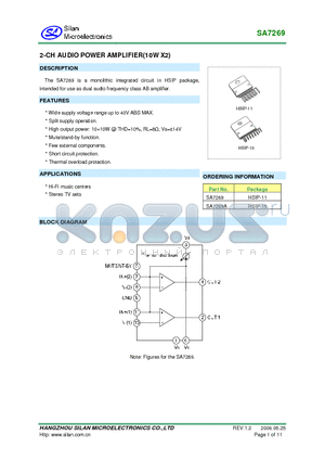 SA7269 datasheet - 2CH AUDIO POWER AMPLIFIER(10W X2)