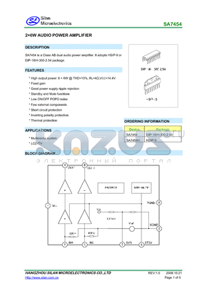 SA7454 datasheet - 26W AUDIO POWER AMPLIFIER