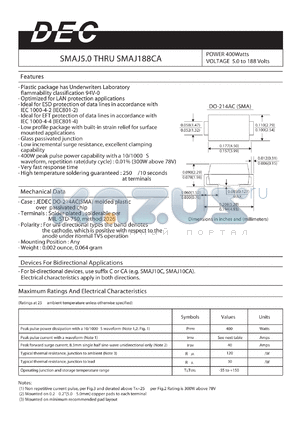 SMAJ70 datasheet - POWER 400WATTS VOLTAGE 5.0 TO 188 VOLTS