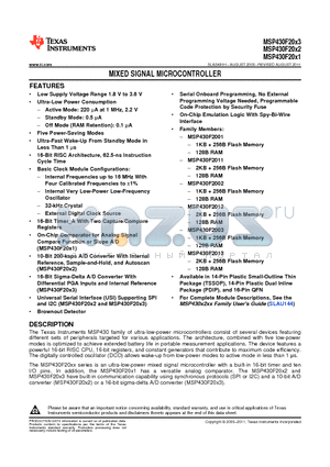 MSP430F2001TRSAR datasheet - MIXED SIGNAL MICROCONTROLLER