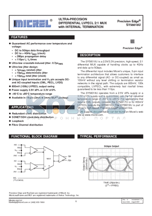 SY58018UMITR datasheet - ULTRA-PRECISION DIFFERENTIAL LVPECL 2:1 MUX with INTERNAL TERMINATION