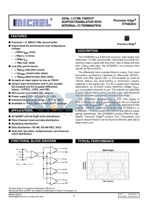 SY58020U_07 datasheet - 6GHz, 1:4 CML FANOUT BUFFER/TRANSLATOR WITH INTERNAL I/O TERMINATION