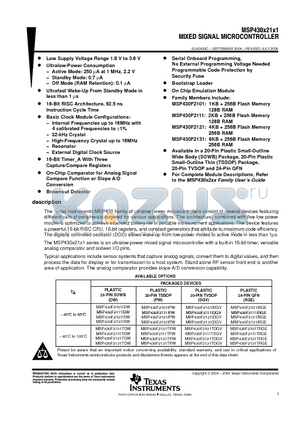 MSP430F2101IDGVR datasheet - MIXED SIGNAL MICROCONTROLLER