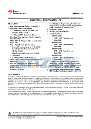 MSP430F2101IDGVR datasheet - MIXED SIGNAL MICROCONTROLLER