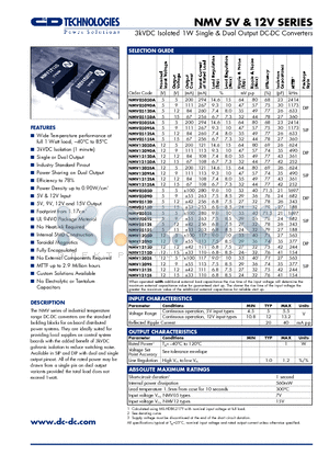 NMV1209SA datasheet - 3kVDC Isolated 1W Single & Dual Output DC-DC Converters
