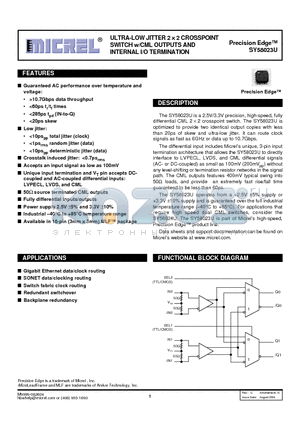 SY58023U datasheet - ULTRA-LOW JITTER 2  2 CROSSPOINT SWITCH w/CML OUTPUTS AND INTERNAL I/O TERMINATION