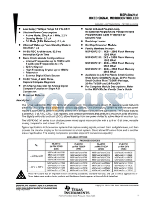 MSP430F2101IRGE datasheet - MIXED SIGNAL MICROCONTROLLER